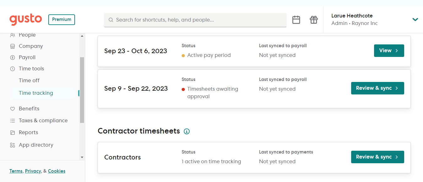 Gusto time tracking