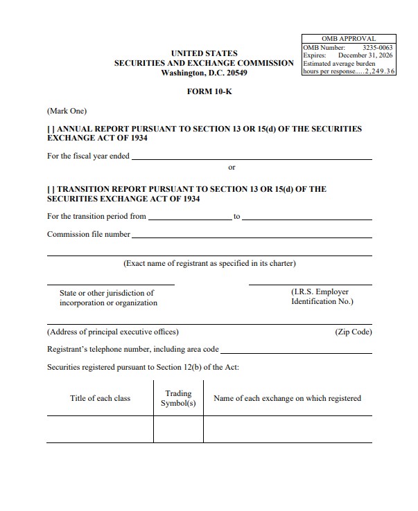 SEC form 10k annual report