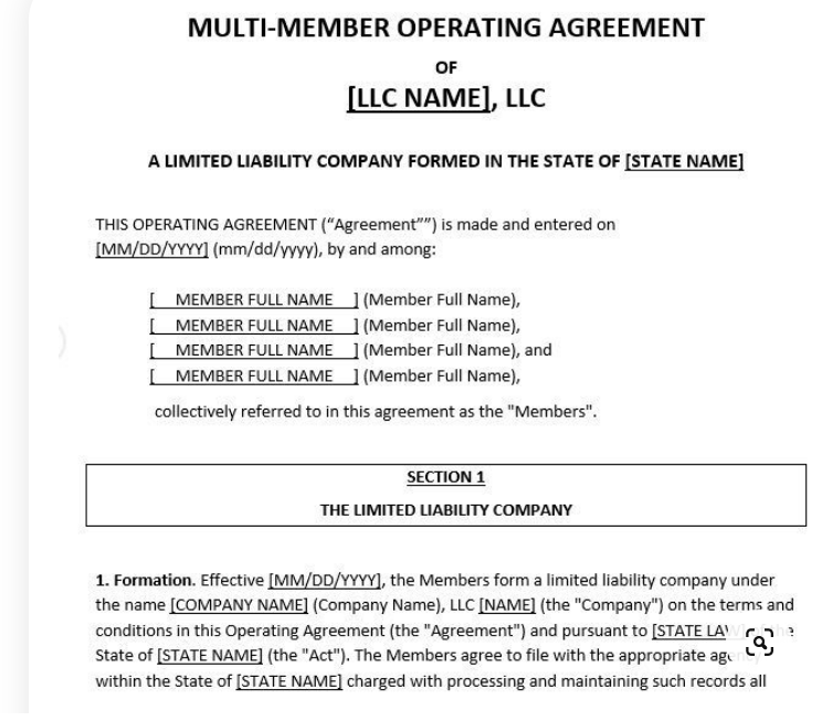 Multi-Member LLC Operating Agreement Templates-min