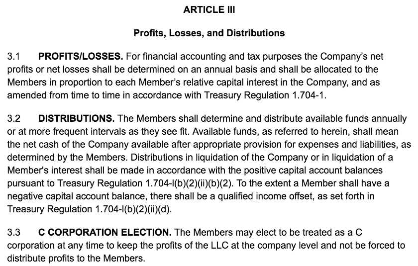 Profit sharing in LLC operating agreement